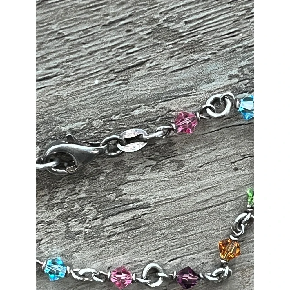 Kids Sterling Silver 925 Italy Rainbow Crystal Necklace and Bracelet Set Multi